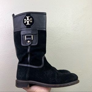 Tory Burch Mid Calf Suede Leather Boots Low Heel